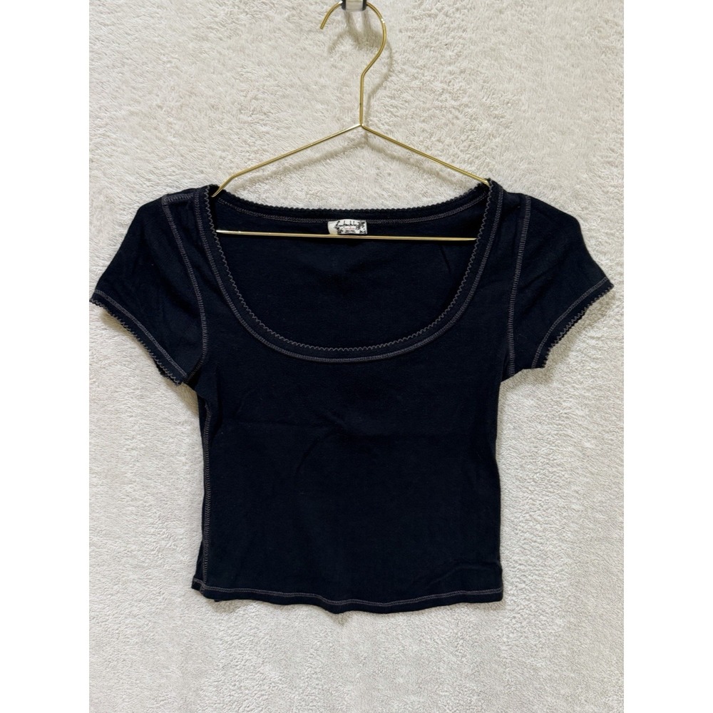 Intimately Free People Womens End Game Baby Tee Cropped Top Black Size XS